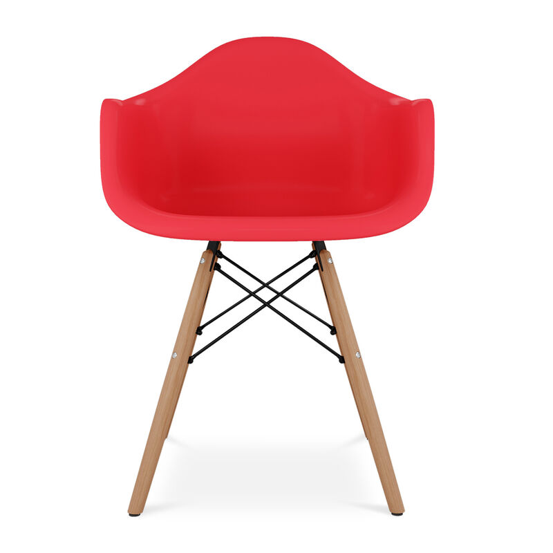 HomeRoots Red And Natural Heavy Duty Plastic And Solid Wood Dining Arm Chair image number 2