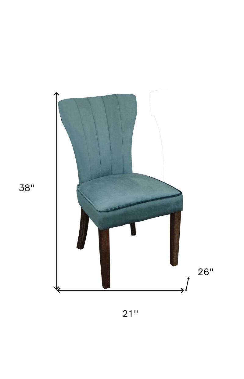 HomeRoots Set of Two Teal Blue and Brown Upholstered Velvet Dining Parsons Chairs image number 5