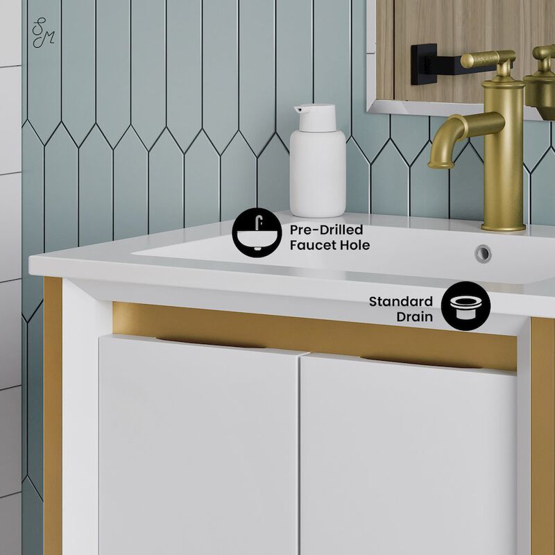 Marseille 24" Bathroom Vanity in White and Brushed Gold image number 2