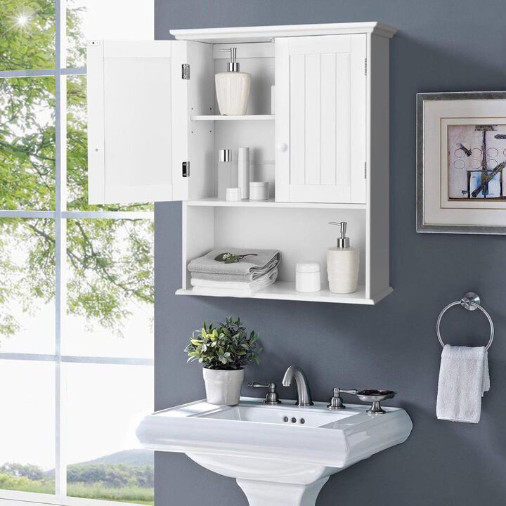 Hivvago Bathroom Wall Mount Medicine Cabinet with Open Storage Shelf in White