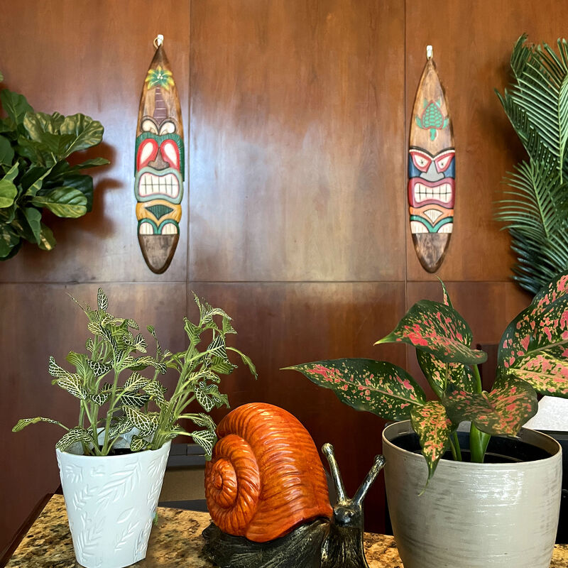 Set of 2 Tiki Surfboard Wall Decor 39" Sea Turtle Palm Tree Hand-Carved Art image number 8