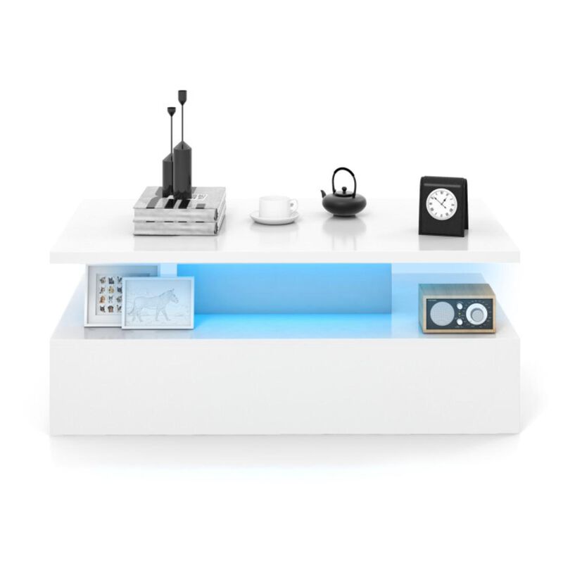 Hivvago Modern 2-tier High Glossy Table with Adjustable Light Colors for Living Room