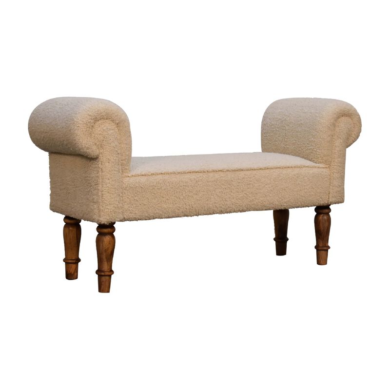 Upholstery Solid Wood Boucle Cream Bench