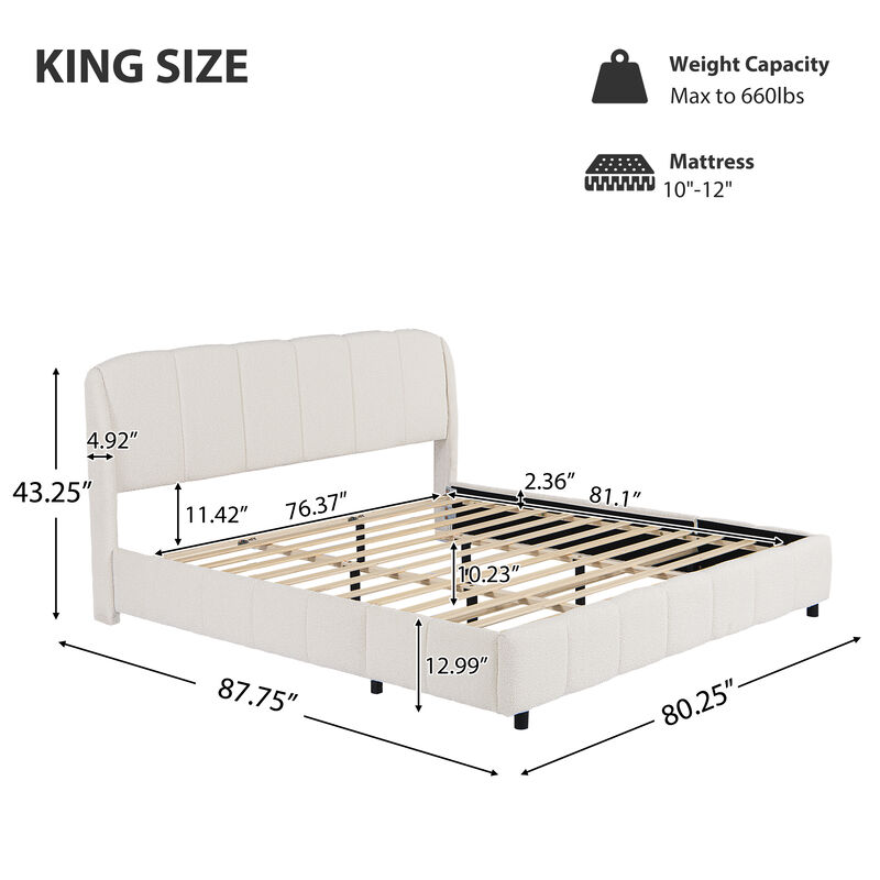 Merax Luxurious Platform Bed with Rounded Boucle Upholstered Headboard image number 5