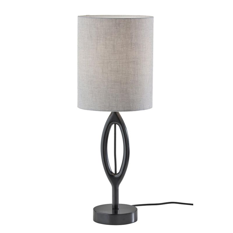 Hivvago 28" Black Solid Wood Round Table Lamp With Gray Drum Shade