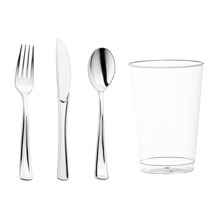 Silver Plastic Cutlery and Cup Set (120 Sets)