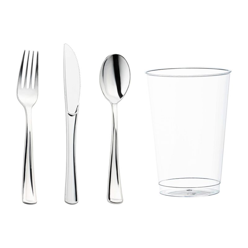 Silver Plastic Cutlery and Cup Set (120 Sets) image number 0