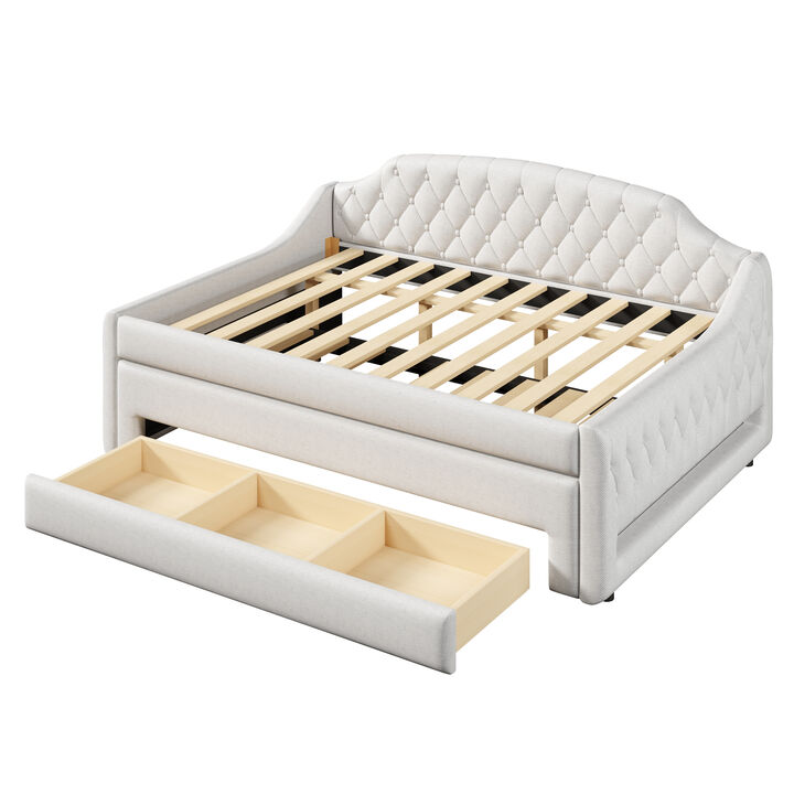 Merax Full Size Linen Upholstered Daybed with 7-Color LED