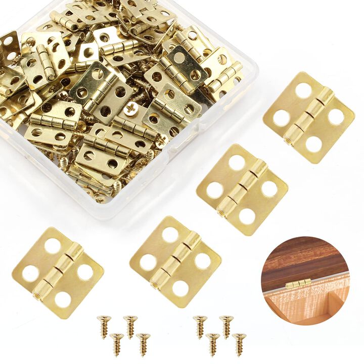 LifCratms 50 Pcs Mini Hinges, 13 x 12 mm Retro Brass Butt Hinge Miniature Hardware 180 Degree Rotation Hinges with Screws for Wo