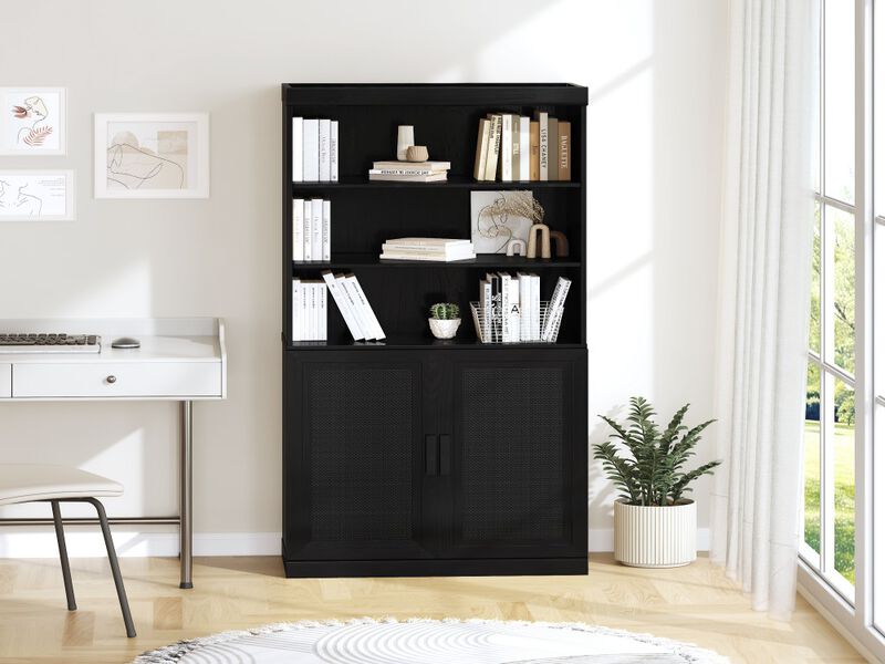Modern Minimalist Wood Grain Decorative Storage Cabinet Combination Cabinet with 6 Shelves, Open Bookshelf Storage Cabinet