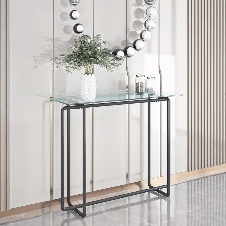 Hivvago Elegant Designed Single Layered Transparent Tempered Glass Console Table
