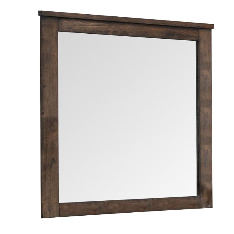 41 Inch Wood Portrait Mirror, Beveled Trim Top, Wood Grain, Oak Brown - Benzara