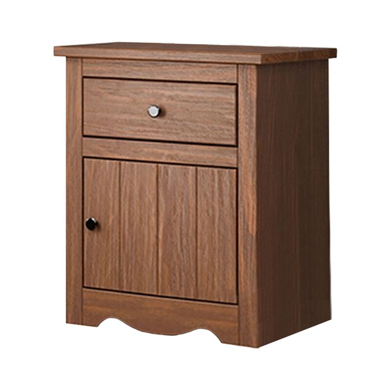Stav Nightstand, 1 Drawer and Door, 25 Inch, Plank Style, Brown Solid Wood - Benzara