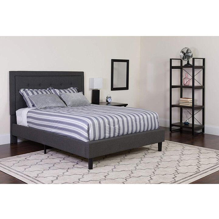Hivvago Queen size Dark Gray Fabric Upholstered Platform Bed Frame with Headboard