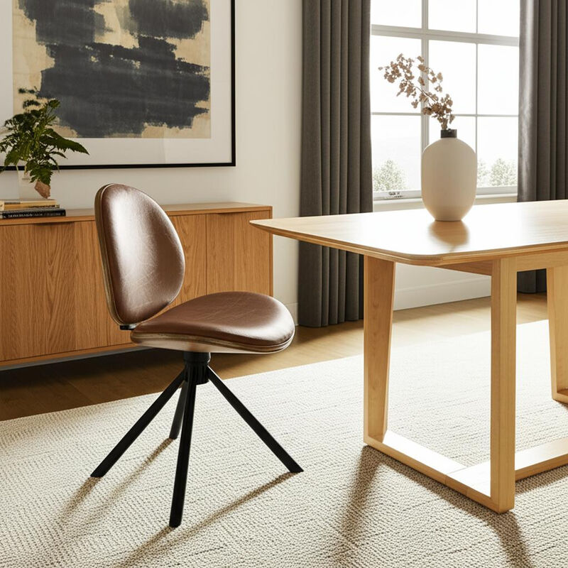 HomeRoots Brown and Black Faux Leather And Metal Dining Side Chair