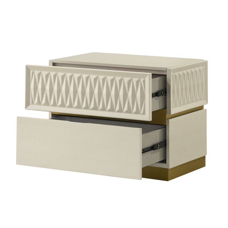 Stanley Contemporary Nightstand with 2 Drawers, 3D Diamond Front and Red Drawer Lining image number 4