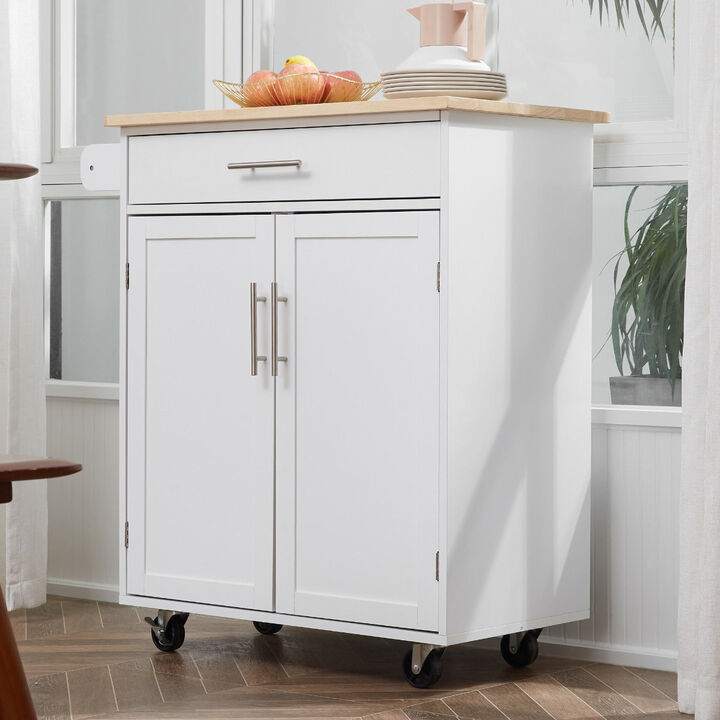 Black Kitchen Companion: Utility Cart with Wheels, Drawer & Cabinet