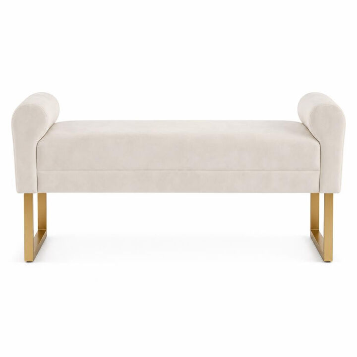 Envelor 65 in. Chenille Upholstered Ottoman Bench with Arms and Gold Legs