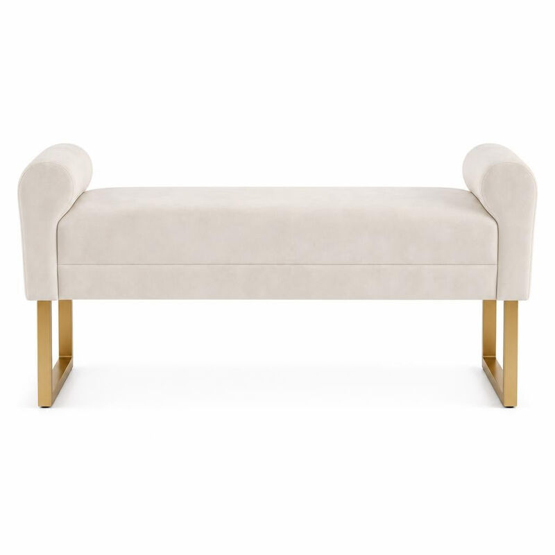 Envelor 65 in. Chenille Upholstered Ottoman Bench with Arms and Gold Legs image number 0