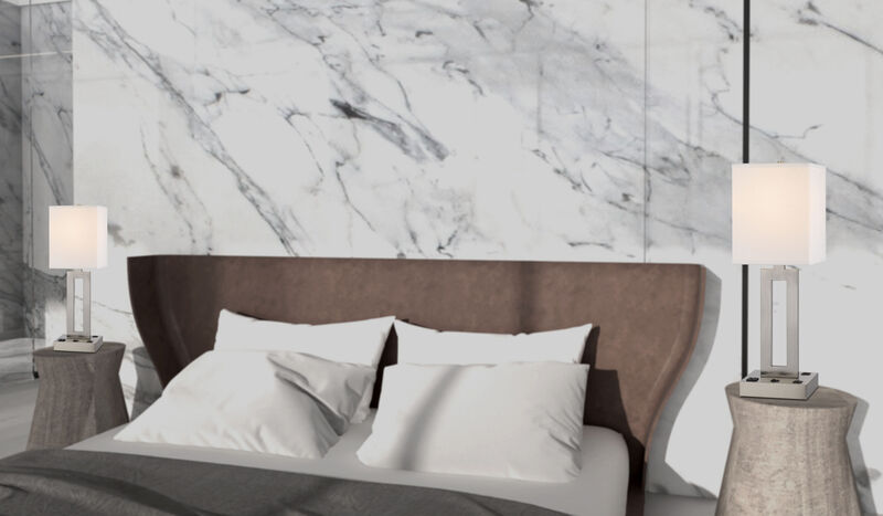 Hivvago 24" Nickel Metal Desk Usb Table Lamp With White Drum Shade