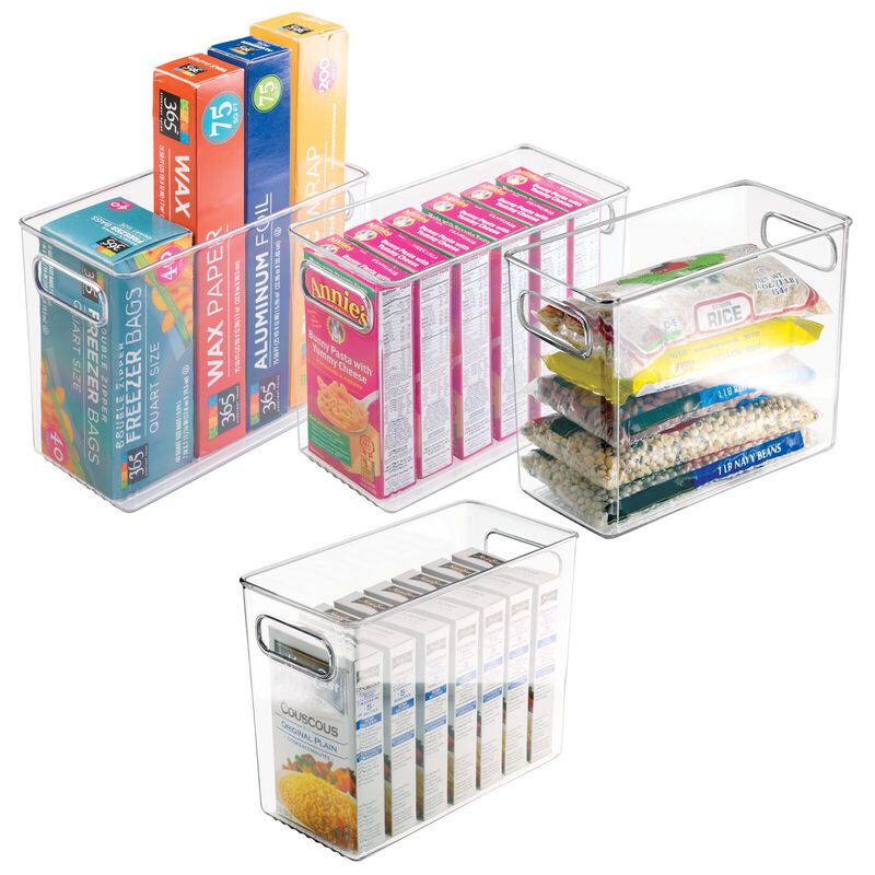 mDesign Tall Plastic Kitchen Food Storage Organizer Bin, Handles, 4 Pack - Clear image number 2