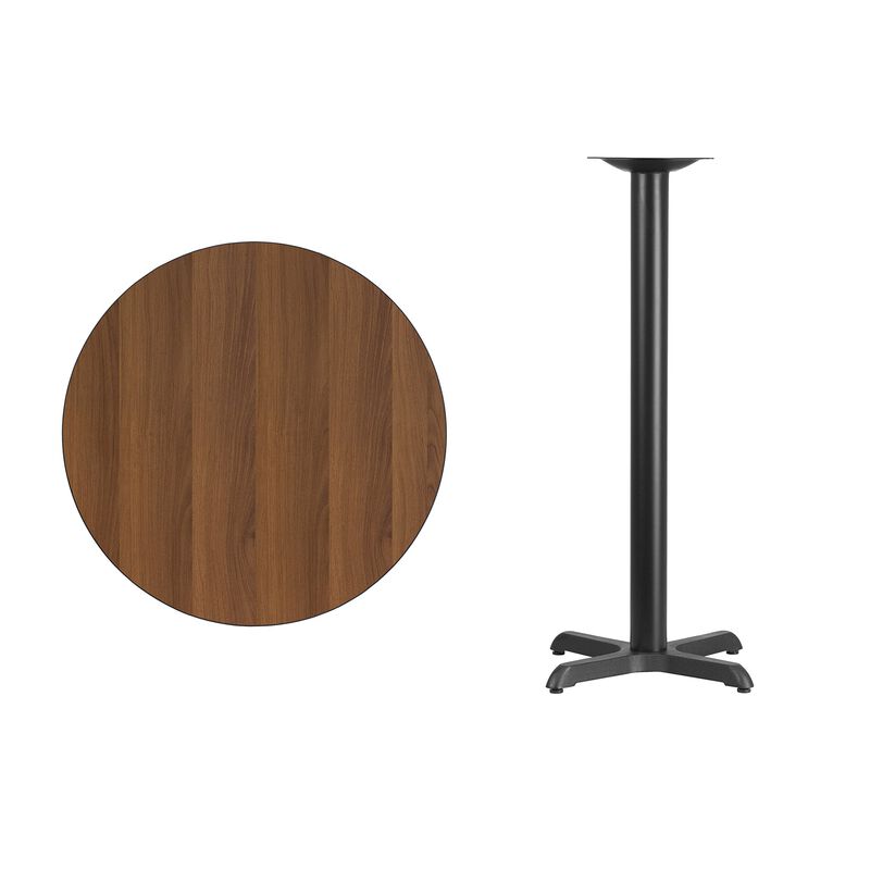 Flash Furniture 30'' Round Walnut Laminate Table Top with 22'' x 22'' Bar Height Table Base