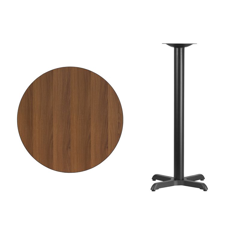 Flash Furniture 30'' Round Walnut Laminate Table Top with 22'' x 22'' Bar Height Table Base image number 2