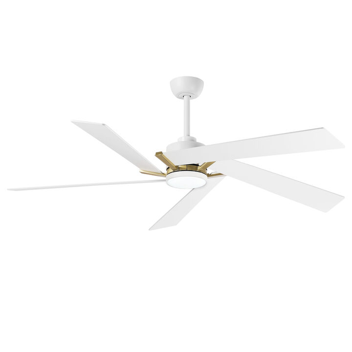 60" Modern Industrial White Reversible Dimmable 5 Aero Blades Ceiling Fan with Light and Remote