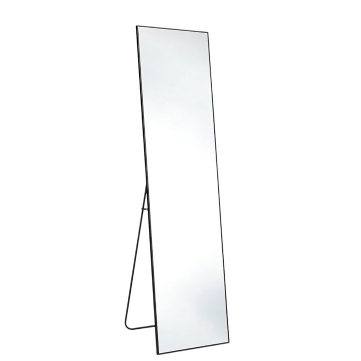 HomeRoots 64" Black Aluminum Freestanding And Wall Mounted Framed Full Length Mirror