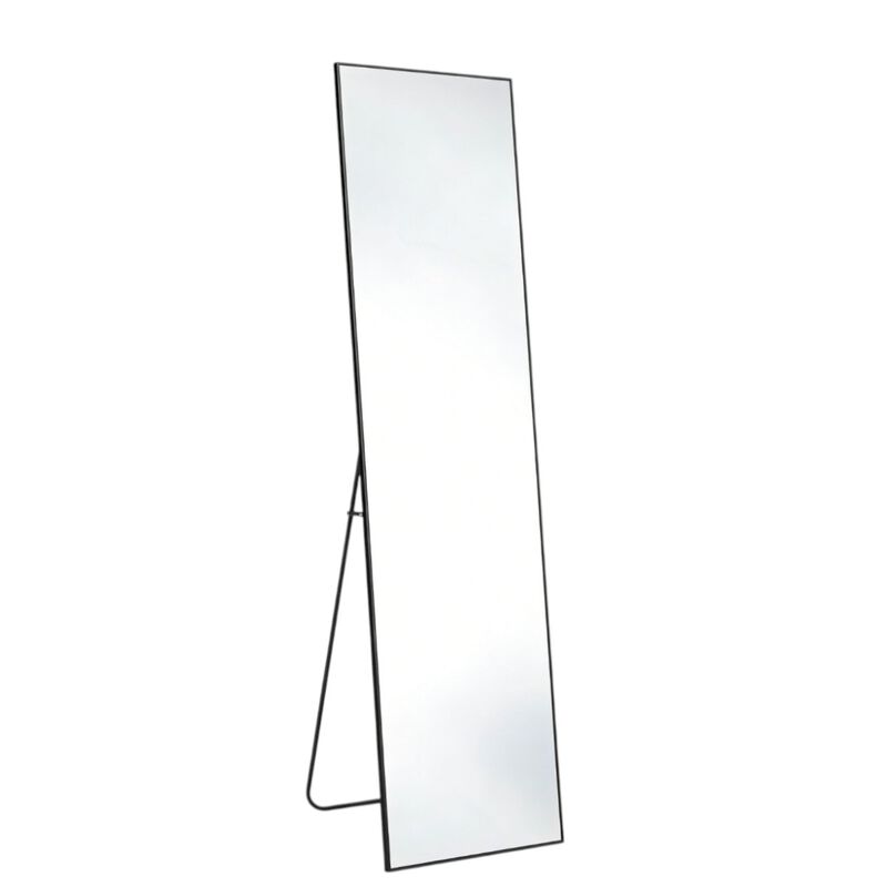 HomeRoots 64" Black Aluminum Freestanding And Wall Mounted Framed Full Length Mirror image number 0