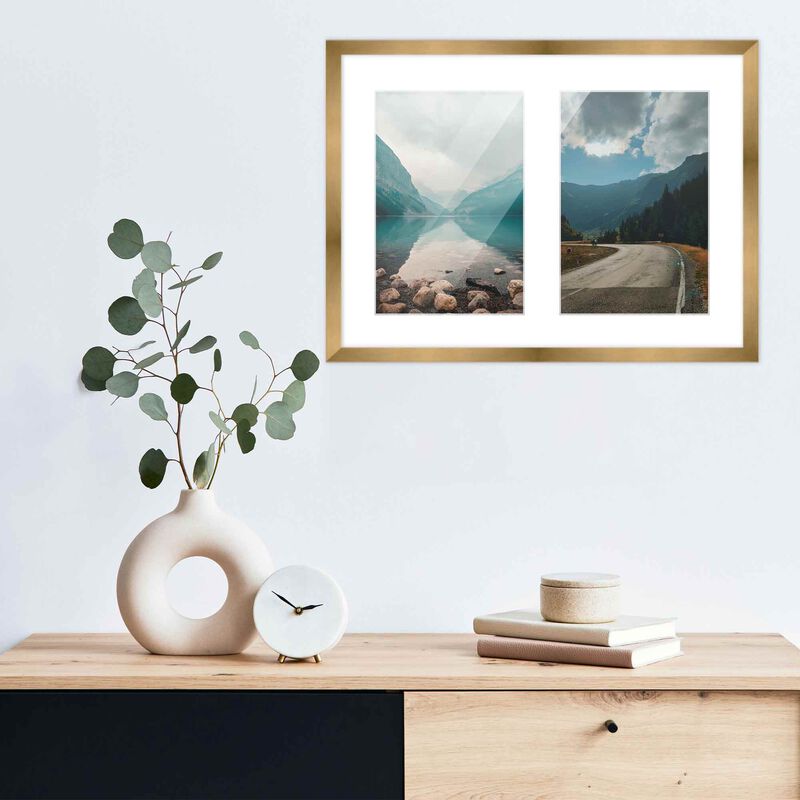 11x14 Wood Collage Frame with White Mat for 2 5x7 Pictures