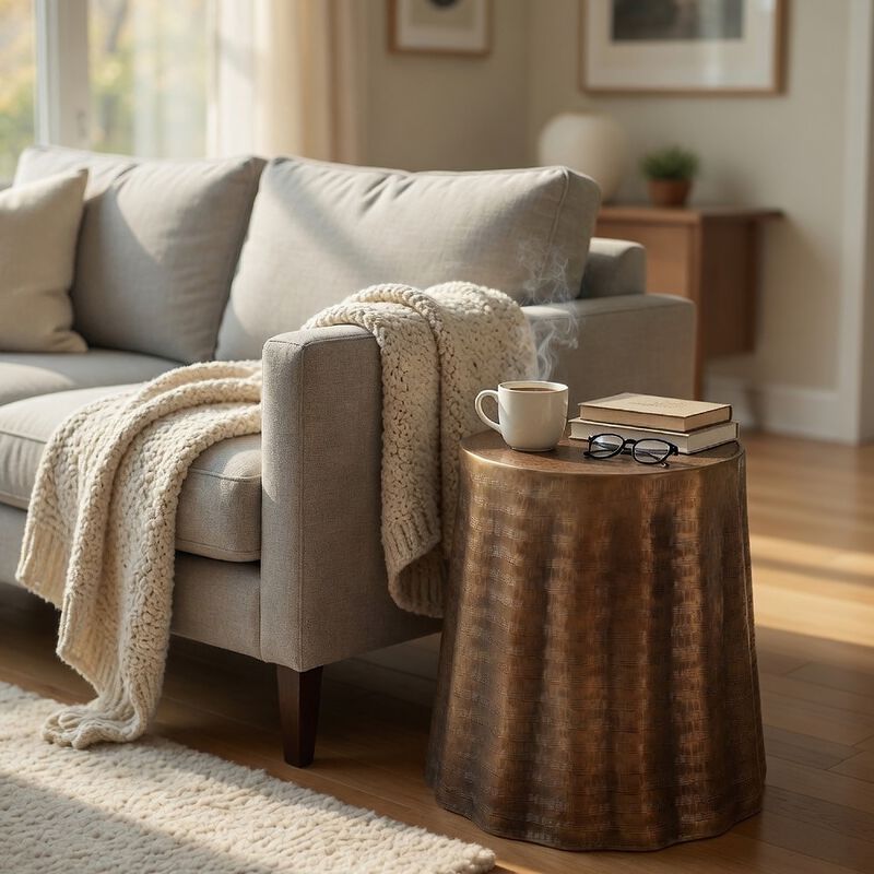 Liora 19" Side End Table , Handcrafted Bronze-Finish Aluminum , Hammered Round Design image number 1