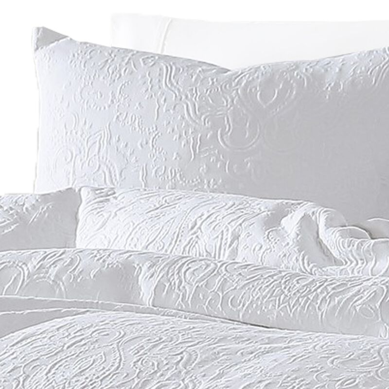 Axel 4 Piece King Size Duvet Comforter Set, Floral Woven White Cotton - Benzara