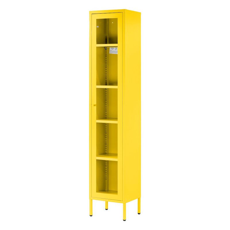 Glamour Home Avis 71-inch Yellow Metal Cabinet with Clear Door