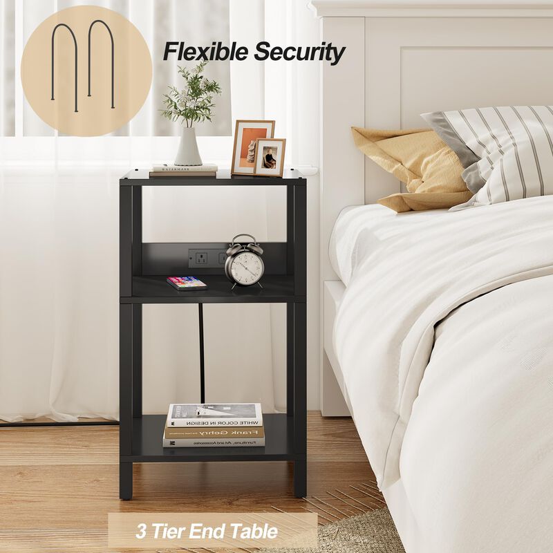 TUTOTAK Record Player Stand with Storage Up to 100 Albums,Record Storage Table,3 Tier End Table with Charging Station,Side Table