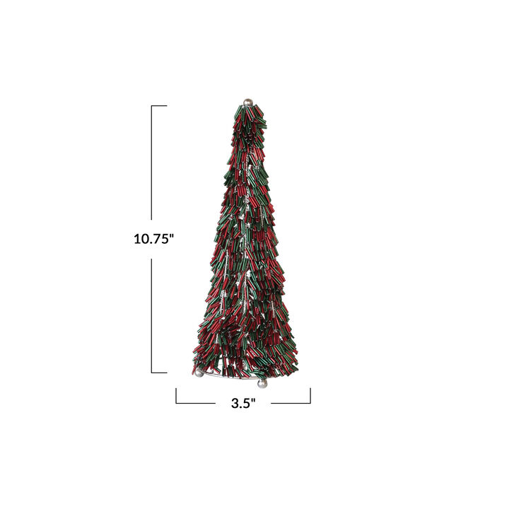 Metal and Glass Beaded Christmas Tree, Red and Green