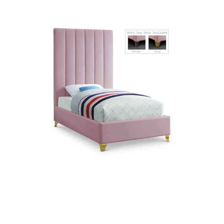 Meridian Furniture Via Pink Velvet Twin Bed