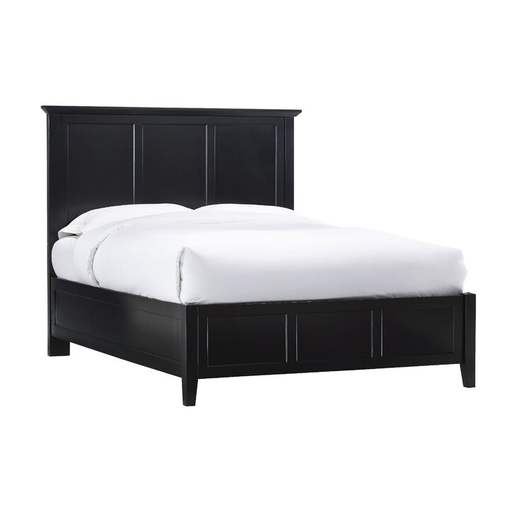 Neo Solid Mahogany Wood Low Profile Queen Bed, Beveled Trim Top, Black