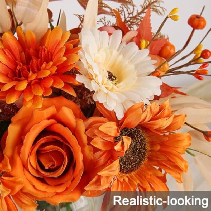 Orange Artificial Eucalyptus Flowers Vase Filler Silk Roses image number 3