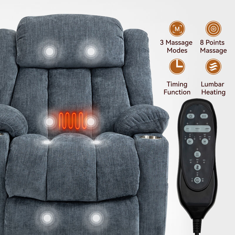 Merax Chenille Power Lift Recliner Chair, Heavy Duty Motion Mechanism with 8-Point Vibration Massage and Lumbar Heating