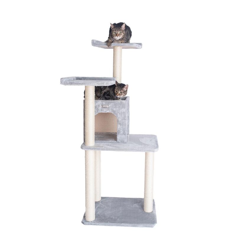 Armarkat 57-Inch Real Wood Cat Tree In Silver Gray With Two-Door Condo