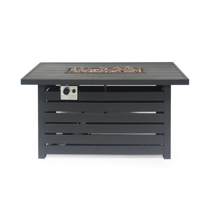 Mondawe 47.25" Rectangular Iron Breathable Fire Pit - 30 000 BTU Fire Pit Table in Matte Black