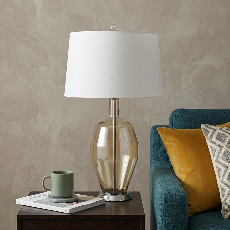 HomeRoots 29" Nickel Metal Round Table Lamp With White Drum Shade image number 1