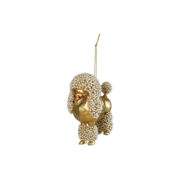 Gold Glass Poodle Ornament with Faux Pearl Collar