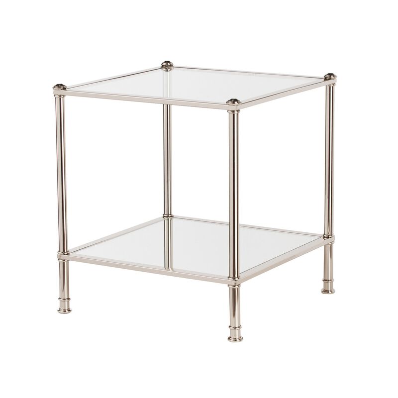 Homezia 24" Silver Glass And Iron Square Mirrored End Table