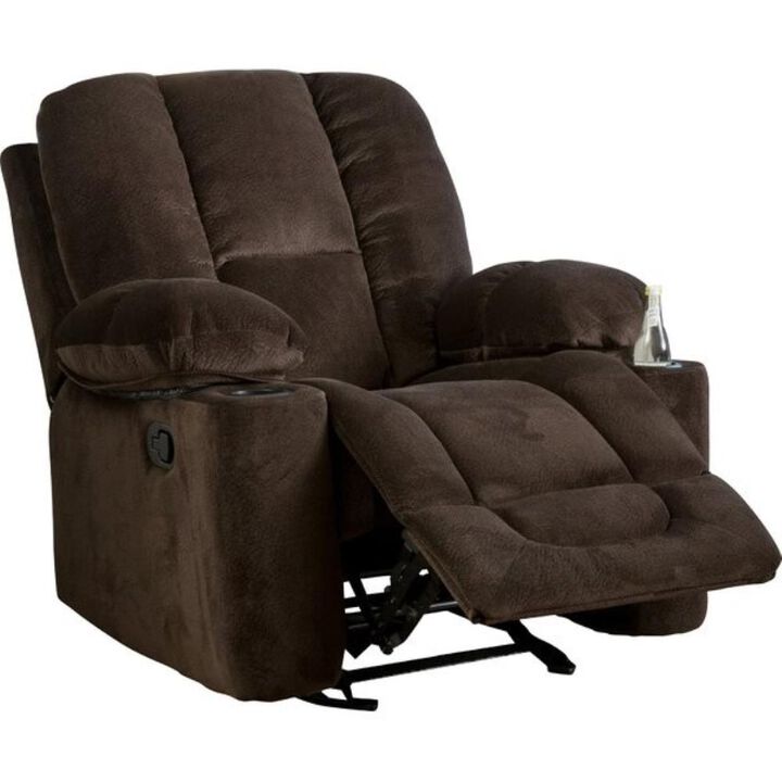 Hivvago Traditional Upholstered Manual Reclining Sofa Chair w/ 2 Cup Holders and Footrest Brown