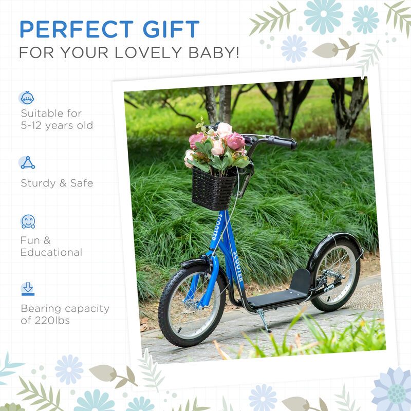 BreeBe Youth Scooter, Kick Scooter with Adjustable Handlebars, Double Brakes, 16" Inflatable Rubber Tires, Basket, Cupholder image number 4