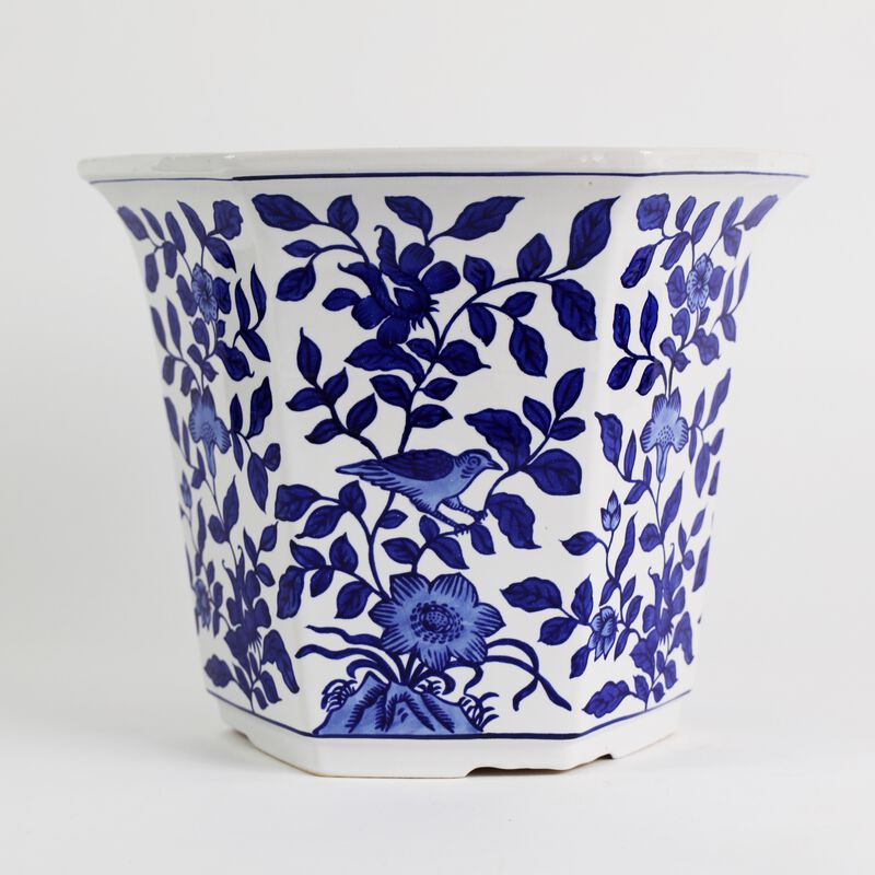 Euro Ceramica Blue and White 12.75" Aviary Ceramic Garden Planter - Small image number 0