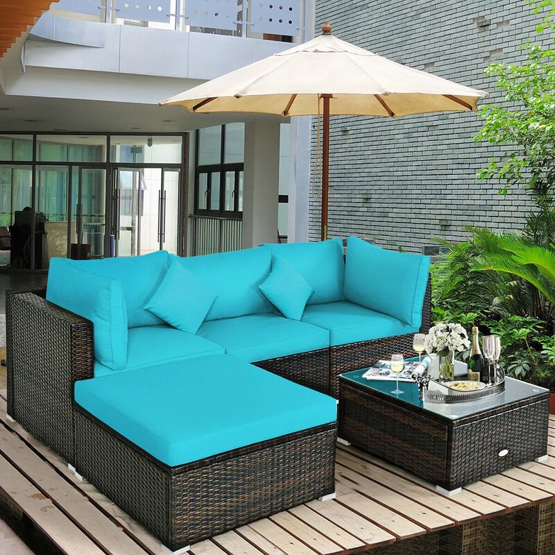 Mondawe 5 Pieces Outdoor Patio Rattan Furniture Set Sectional Conversation with Cushions