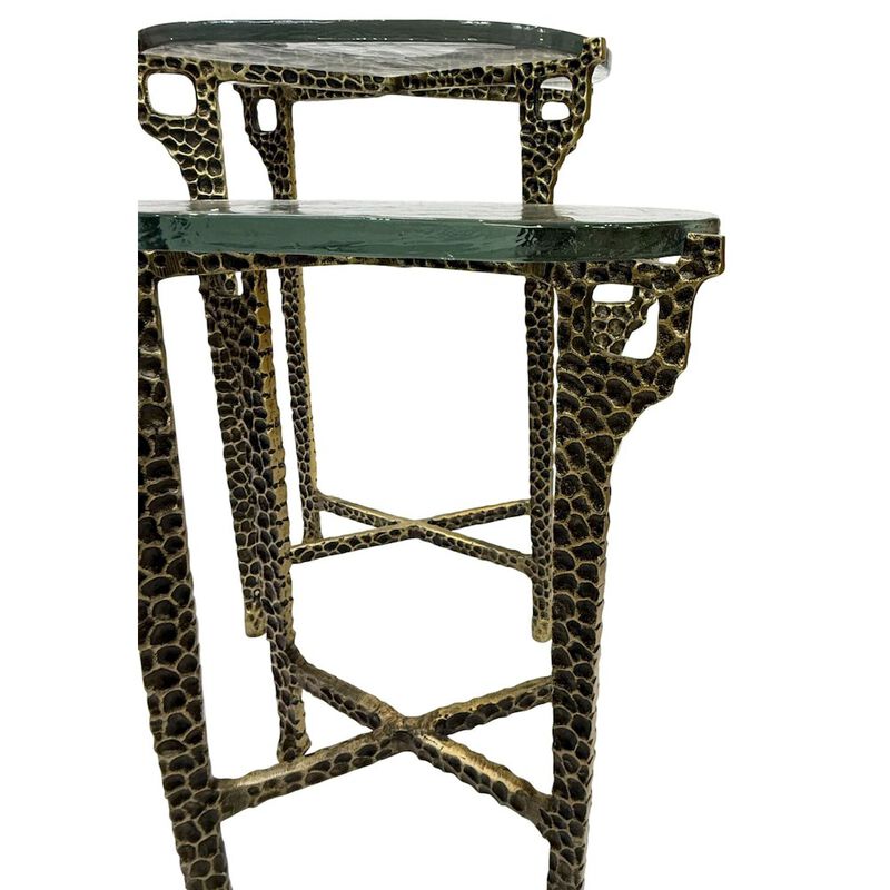 Carolina Chair & Table Ignis 26 Hammered Frame with Recycled Glass Nesting Table Set - Hammered Brass